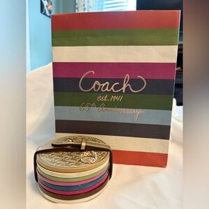 Coach Striped Anniversary Bag with Multicolor Coasters and Coach Sterling Silver